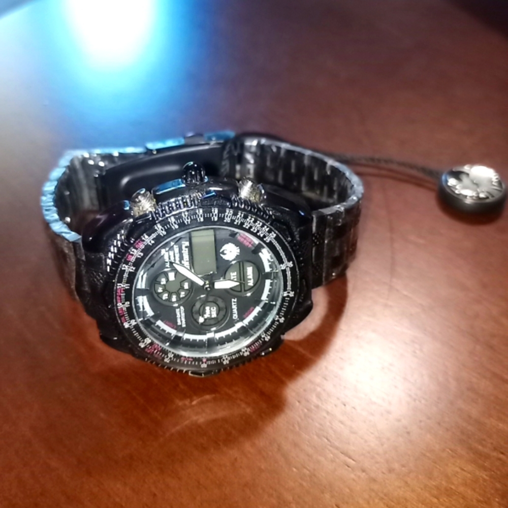 NEW Infantry Black Sport Dual Timer Watch w/Stainless Steel Band Water Resistant - Picture 3 of 6